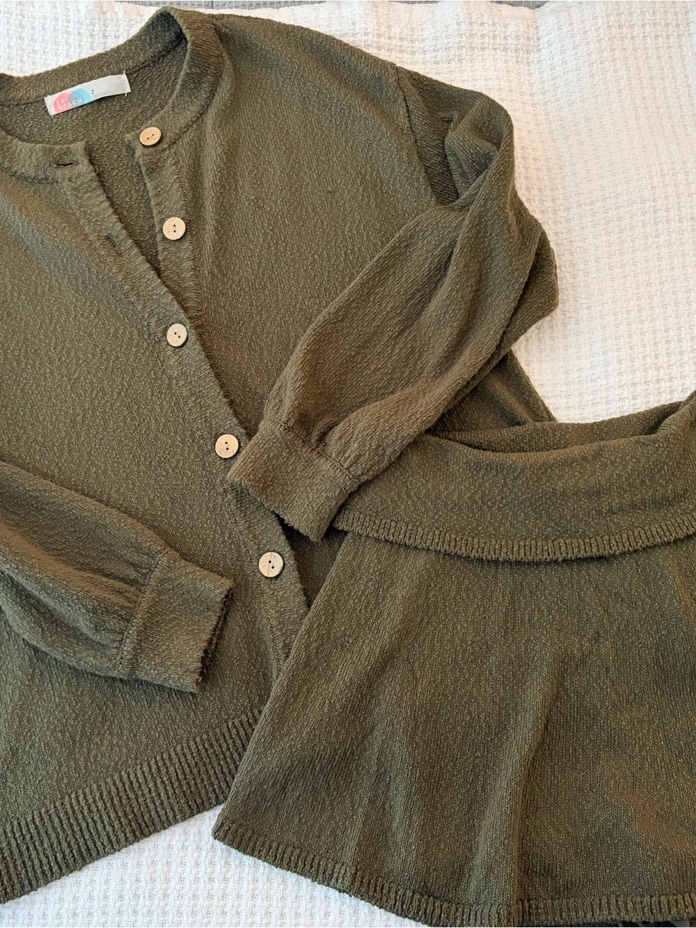 Women's Olive Green Knit Cardigan & Skirt Set